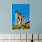 Framed NYC Brooklyn Bridge poster with stunning Dumbo view, 15x20 cm print in a white frame, part of the Travel Collection.