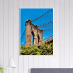 Framed NYC Brooklyn Bridge poster by My Store showcasing Dumbo view, 15x20 cm print with white frame, perfect for travel decor.