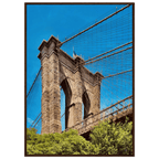 Framed NYC Brooklyn Bridge poster featuring a Dumbo view, 15x20 cm print in a white frame, part of the Travel Collection.