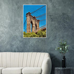 Framed NYC Brooklyn Bridge poster with Dumbo view, 15x20 cm print on white frame, part of the Travel Collection.