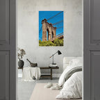 Framed NYC Brooklyn Bridge poster featuring a stunning Dumbo view, 15x20 cm print with white frame, part of travel collection.
