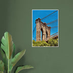 Framed NYC Brooklyn Bridge poster featuring a stunning Dumbo view, 15x20 cm print in a white frame from the Travel Collection.