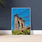 Framed NYC Brooklyn Bridge poster featuring a stunning Dumbo view, 15x20 cm print with white frame from My Store's Travel Collection.