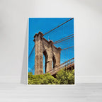 Framed NYC Brooklyn Bridge poster from My Store featuring a stunning Dumbo view, ideal for a travel-inspired decor display.