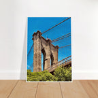 Framed NYC Brooklyn Bridge poster featuring a stunning Dumbo view, 15x20 cm print with a white frame, part of the Travel Collection.