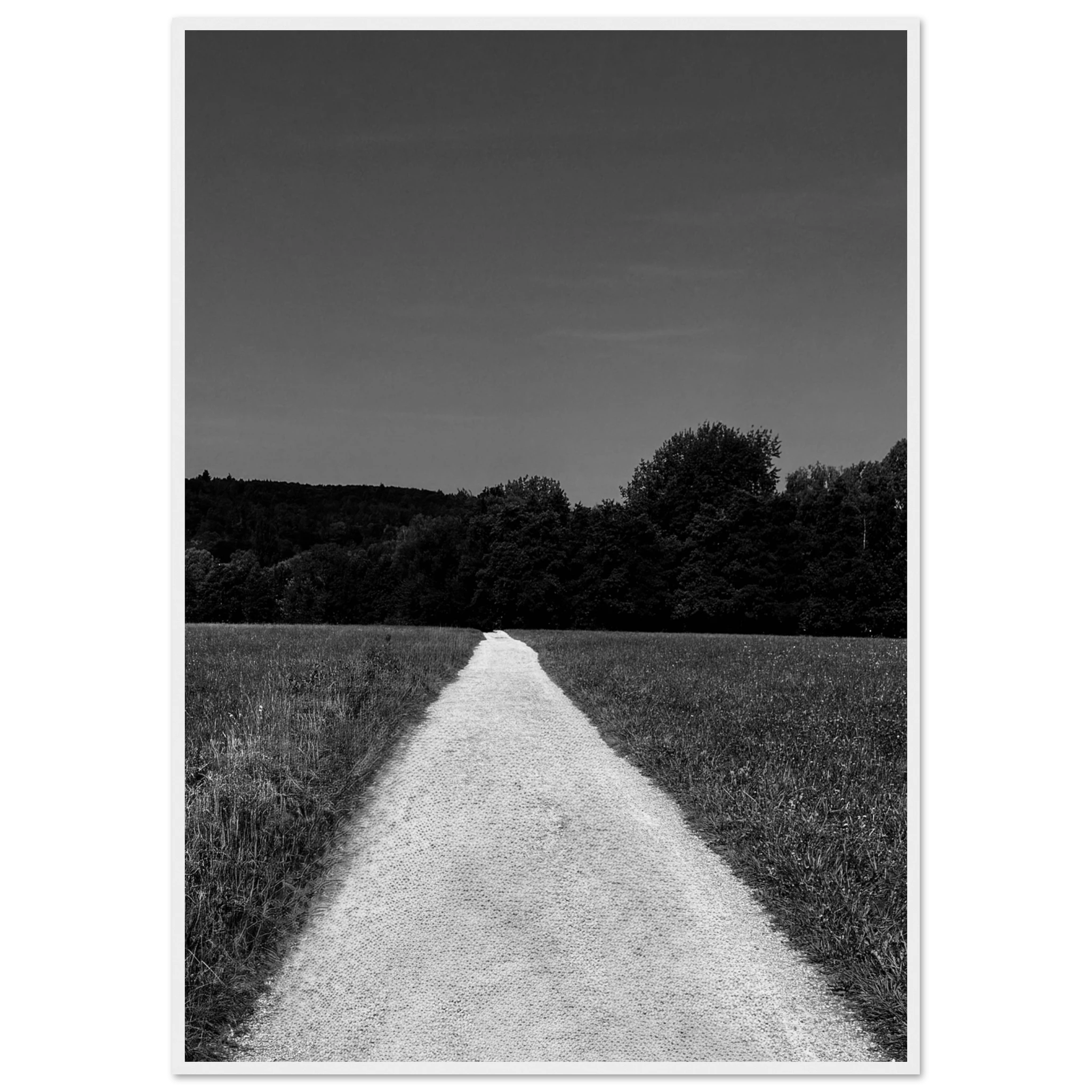 Black and white framed poster of a summer road trip scene from the Travel Collection, printed on premium semi-glossy paper.