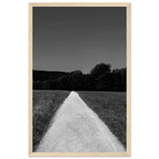 Black and white framed poster of a summer road scene, printed on premium semi-glossy paper, part of the Travel Collection.