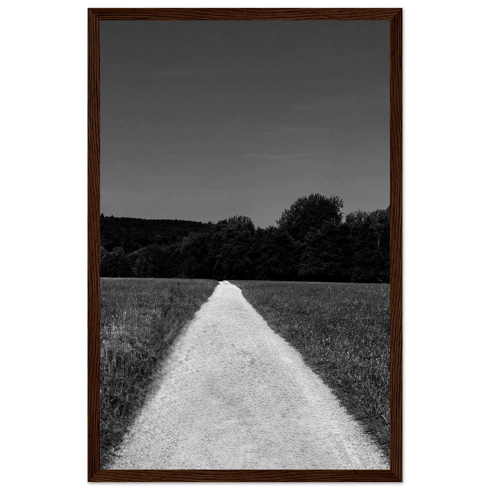 Black and white framed poster of a summer road scene from the Travel Collection on premium semi-glossy paper, 15x20 cm print.