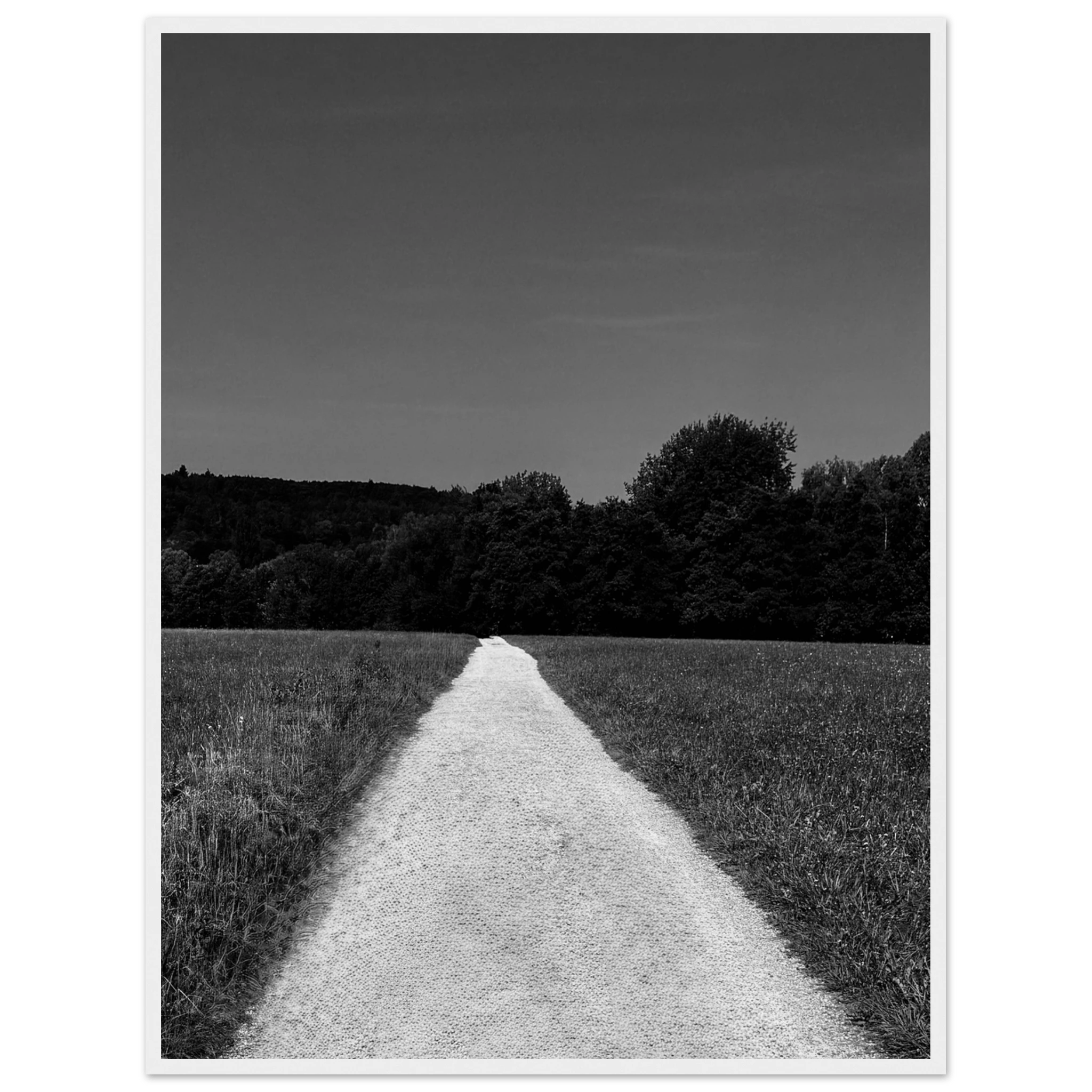 Black and white framed poster of a summer road scene from the Travel Collection, printed on premium semi-glossy paper.