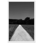 Black and white wooden framed poster of a summer road scene from the Travel Collection, printed on premium semi-glossy paper.