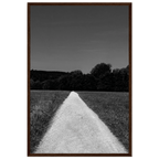 Semi-glossy paper wooden framed poster of a summer road scene from the black and white travel collection, 15x20 cm.