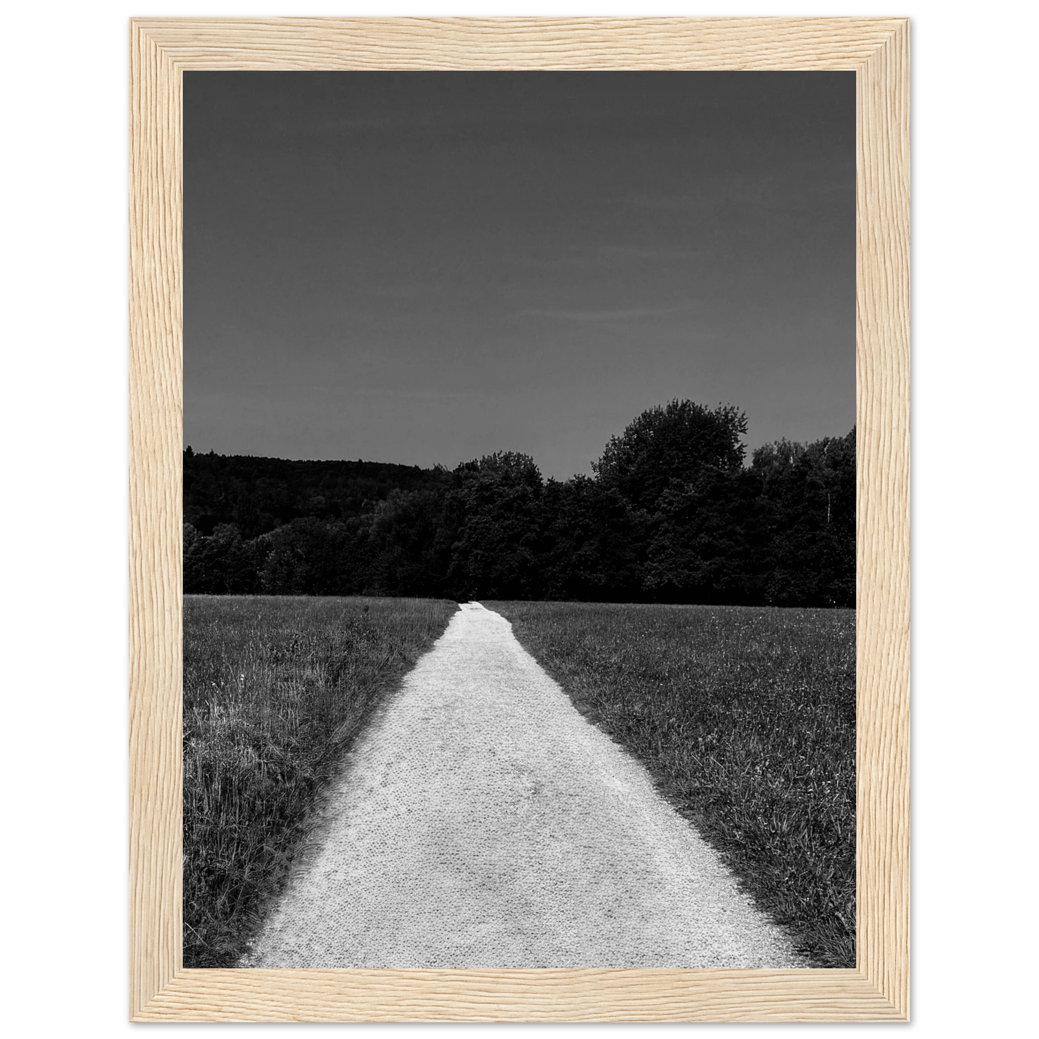 Black and white framed poster of a summer road scene, part of My Store's travel collection, featuring a stylish, timeless design.