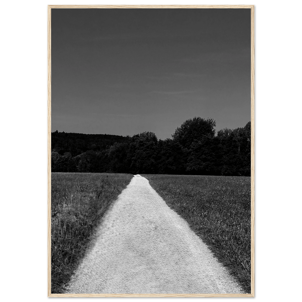 Black and white framed poster of Summer Road from the Travel Collection, printed on premium semi-glossy paper, 15x20 cm.