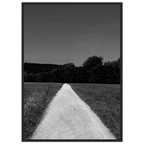 Black and white framed poster of a summer road scene, printed on premium semi-glossy paper, from the Travel Collection Studio Edition.