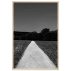 Black and white framed poster of a summer road scene on premium semi-glossy paper, part of the Travel Collection Studio Edition.