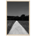 Black and white framed poster of a summer road scene, printed on premium semi-glossy paper, in a wooden frame from the Travel Collection.
