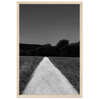 Black and white framed poster of a summer road scene, printed on premium semi-glossy paper, in a wooden frame from the Travel Collection.