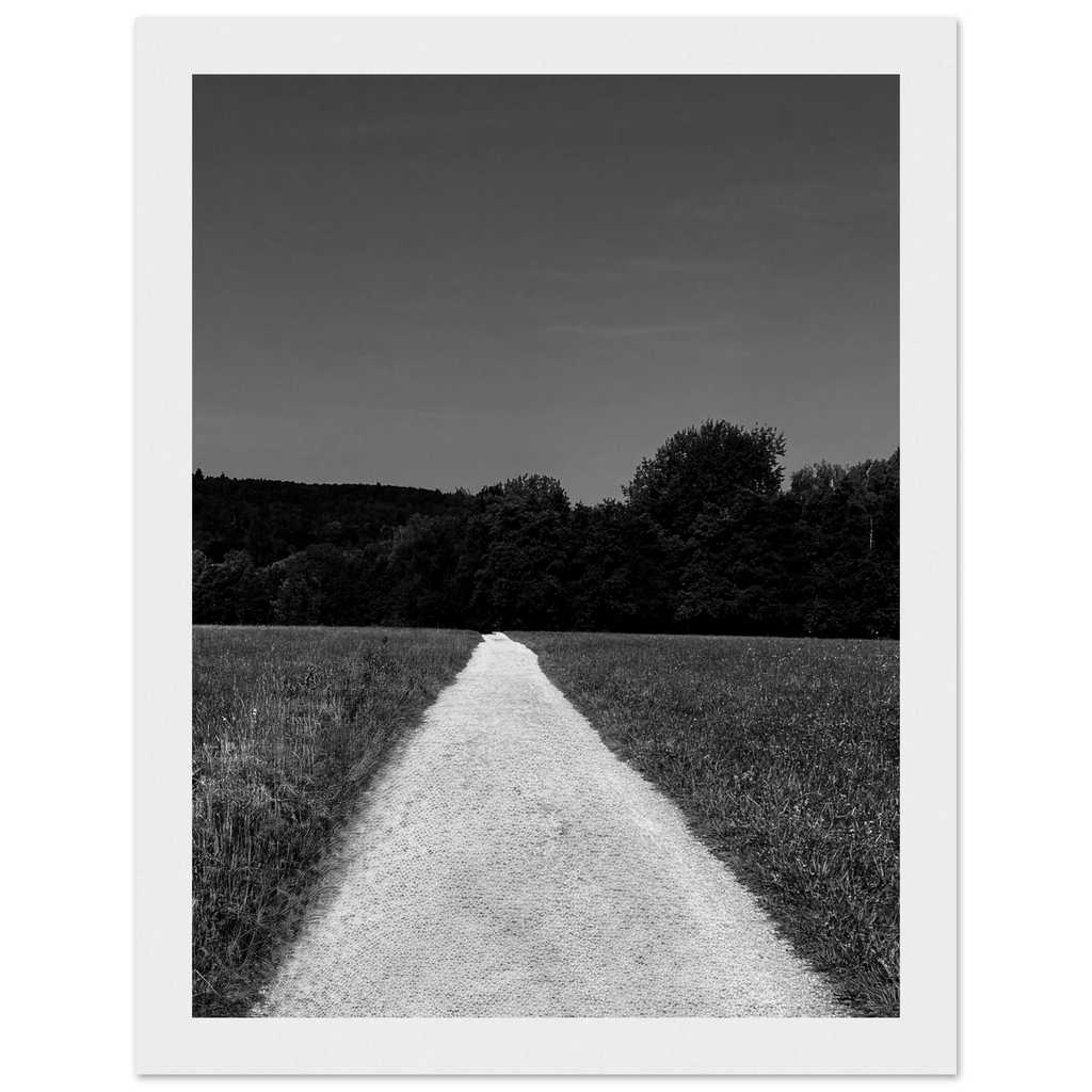 Black and white framed poster featuring a summer road scene on premium semi-glossy paper from the Travel Collection.