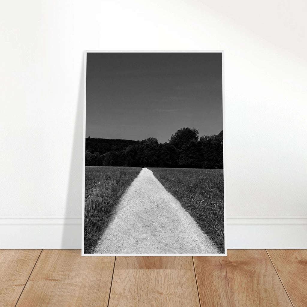 Black and white framed poster of Summer Road from the Travel Collection on premium semi-glossy paper, measuring 15x20 cm.