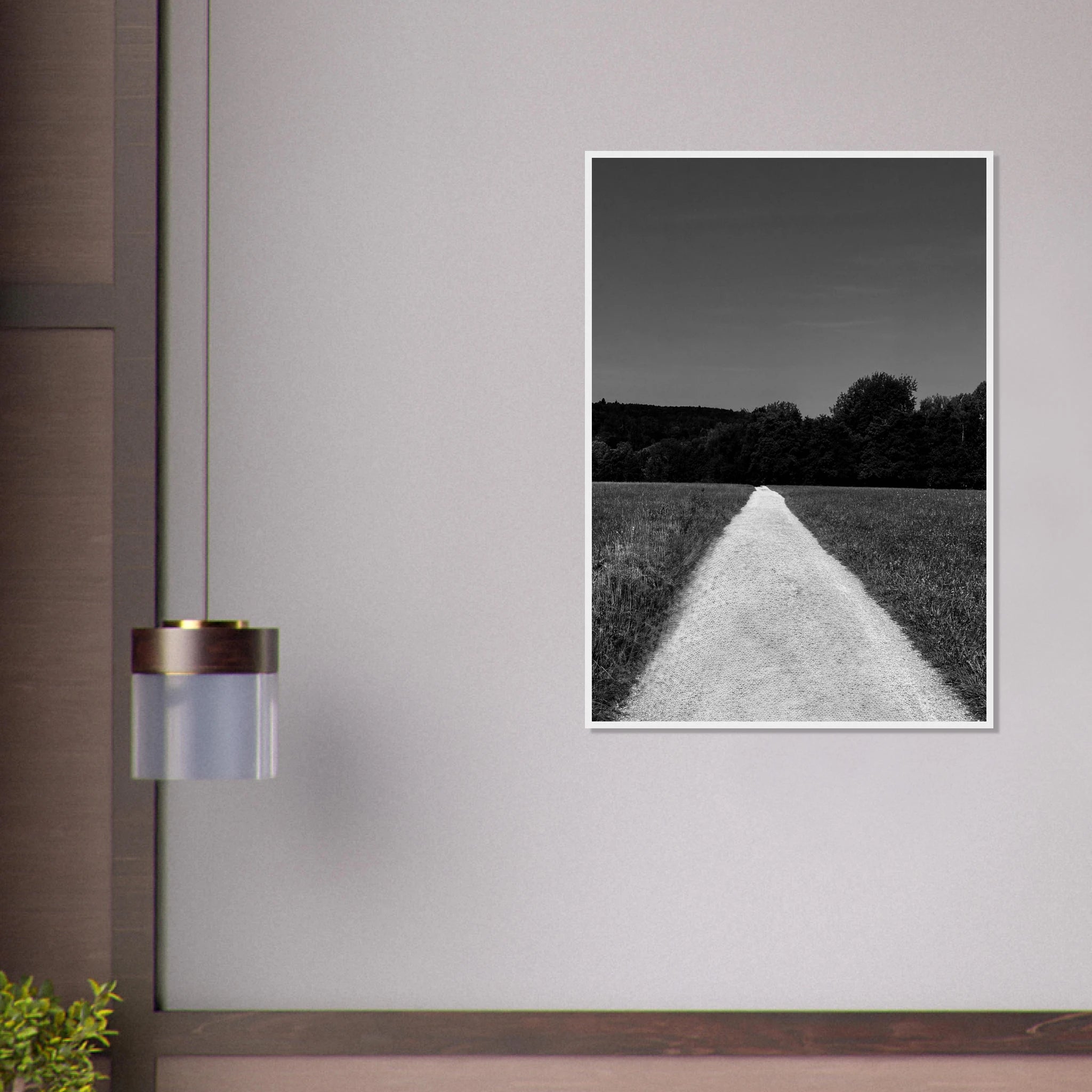 Black and white framed poster of a summer road scene on semi-glossy paper, part of the Travel Collection by My Store.