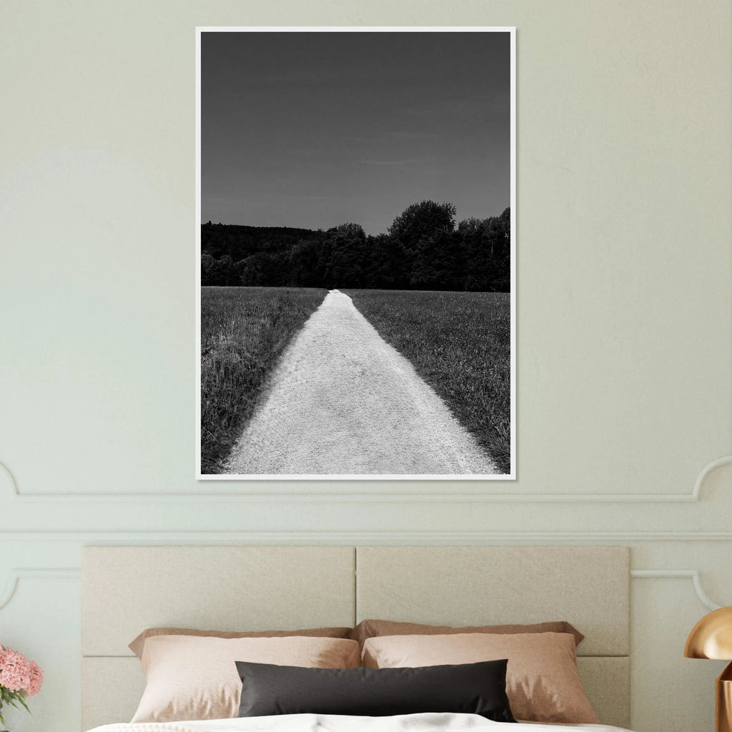 Black and white framed poster of a summer road scene from the Travel Collection on premium semi-glossy paper, 15x20 cm print.