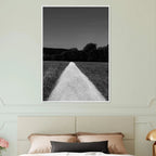 Black and white framed poster of a summer road scene from the Travel Collection on premium semi-glossy paper, 15x20 cm print.