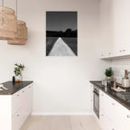 Black and white wooden framed poster of a summer road scene from the Travel Collection, printed on premium semi-glossy paper.