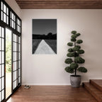 Black and white framed poster of a summer road scene, printed on premium semi-glossy paper, part of the Travel Collection studio edition.
