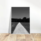 Black and white wooden framed poster of a summer road scene, printed on premium semi-glossy paper, from the Travel Collection.