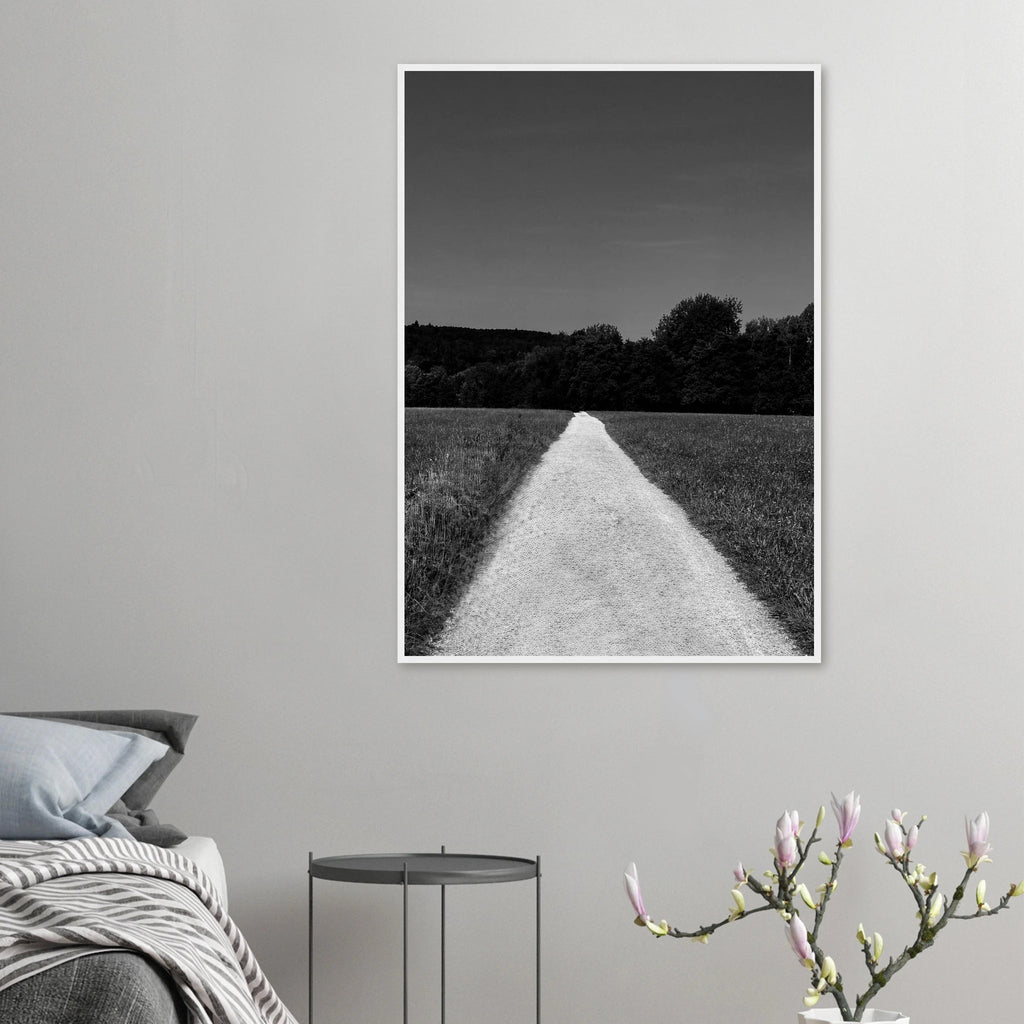 Black and white framed poster of a summer road scene on premium semi-glossy paper, part of the Travel Collection by My Store.