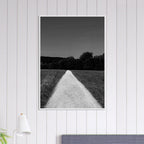 Black and white framed poster of a summer road scene on premium semi-glossy paper, part of the Travel Collection Studio Edition.