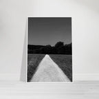 Black and white framed poster of a summer road scene, printed on premium semi-glossy paper, part of the Travel Collection.