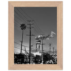 Natural wood framed semi-glossy print of iconic LA Westside Road wall art, black and white California poster from Studio Edition series