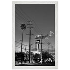 Natural wood-framed semi-glossy poster of iconic LA Westside Road, black and white California wall art print.