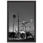 Natural wood-framed semi-glossy poster of iconic LA Westside Road, black and white California wall art, Studio Edition print.