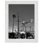 Natural wood-framed semi-glossy poster of iconic LA Westside Road wall art, California black and white studio edition print.