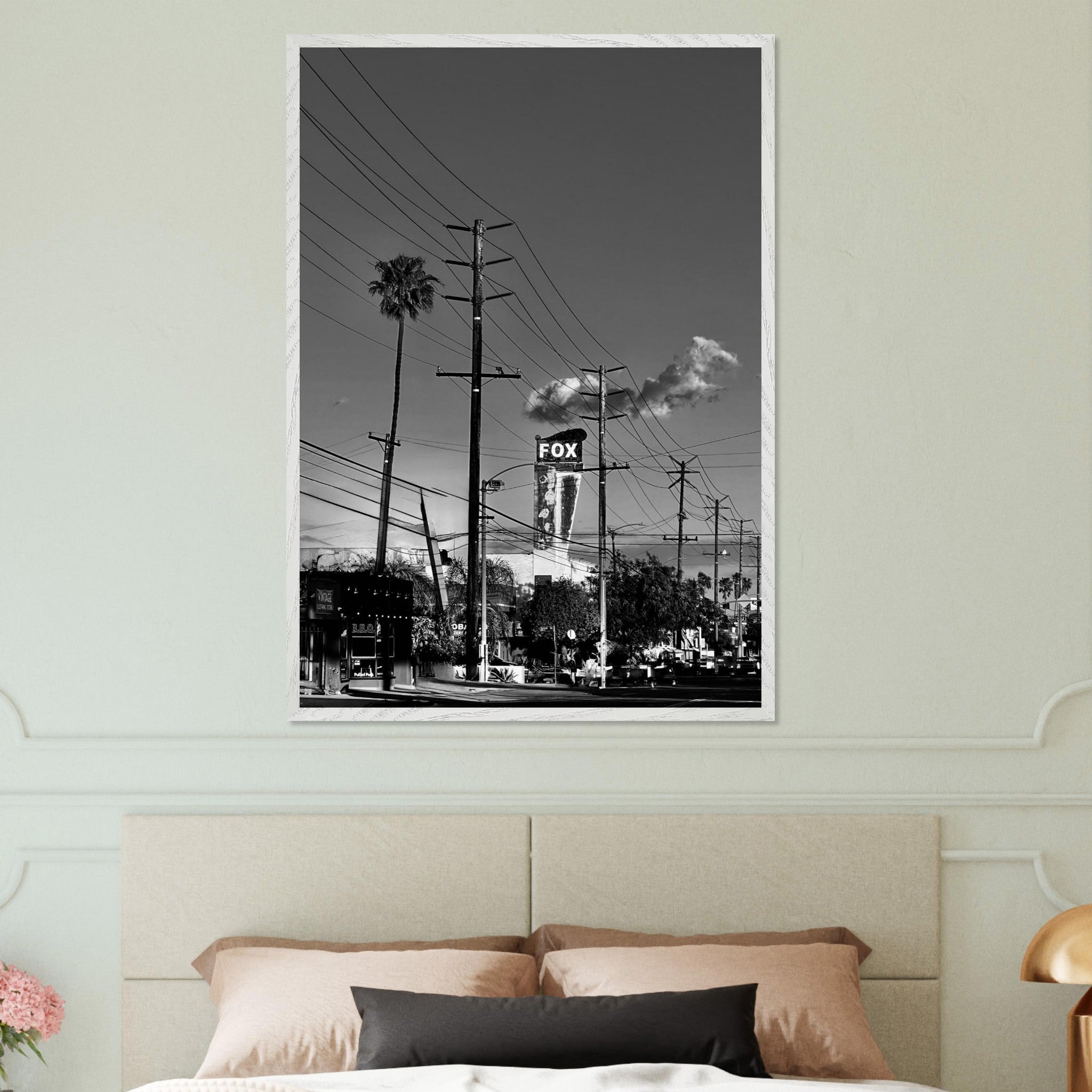 Black and white framed poster of LA Westside Road, semi-glossy print, elegant natural wood frame, California wall art, Studio Edition.