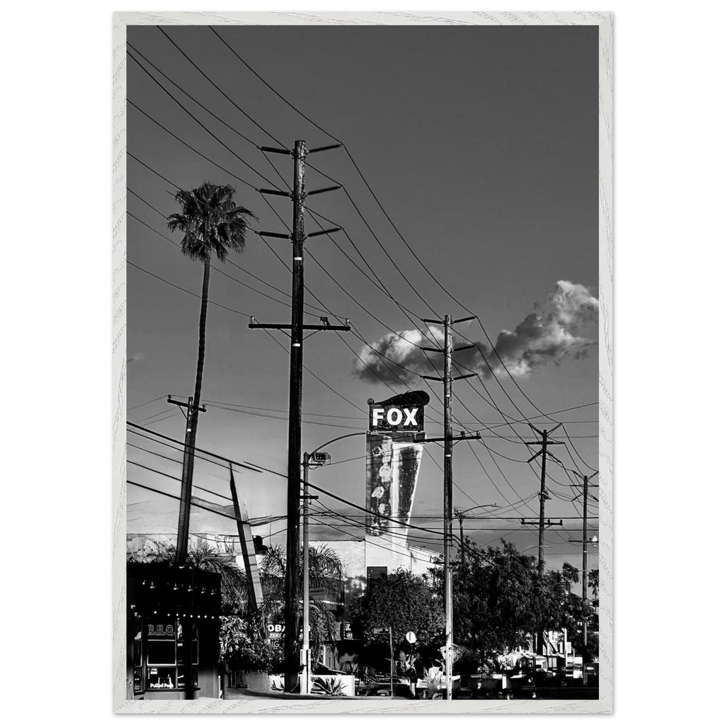 Premium wood-framed semi-glossy poster of iconic LA Westside Road wall art, black and white California print from Studio Edition series.