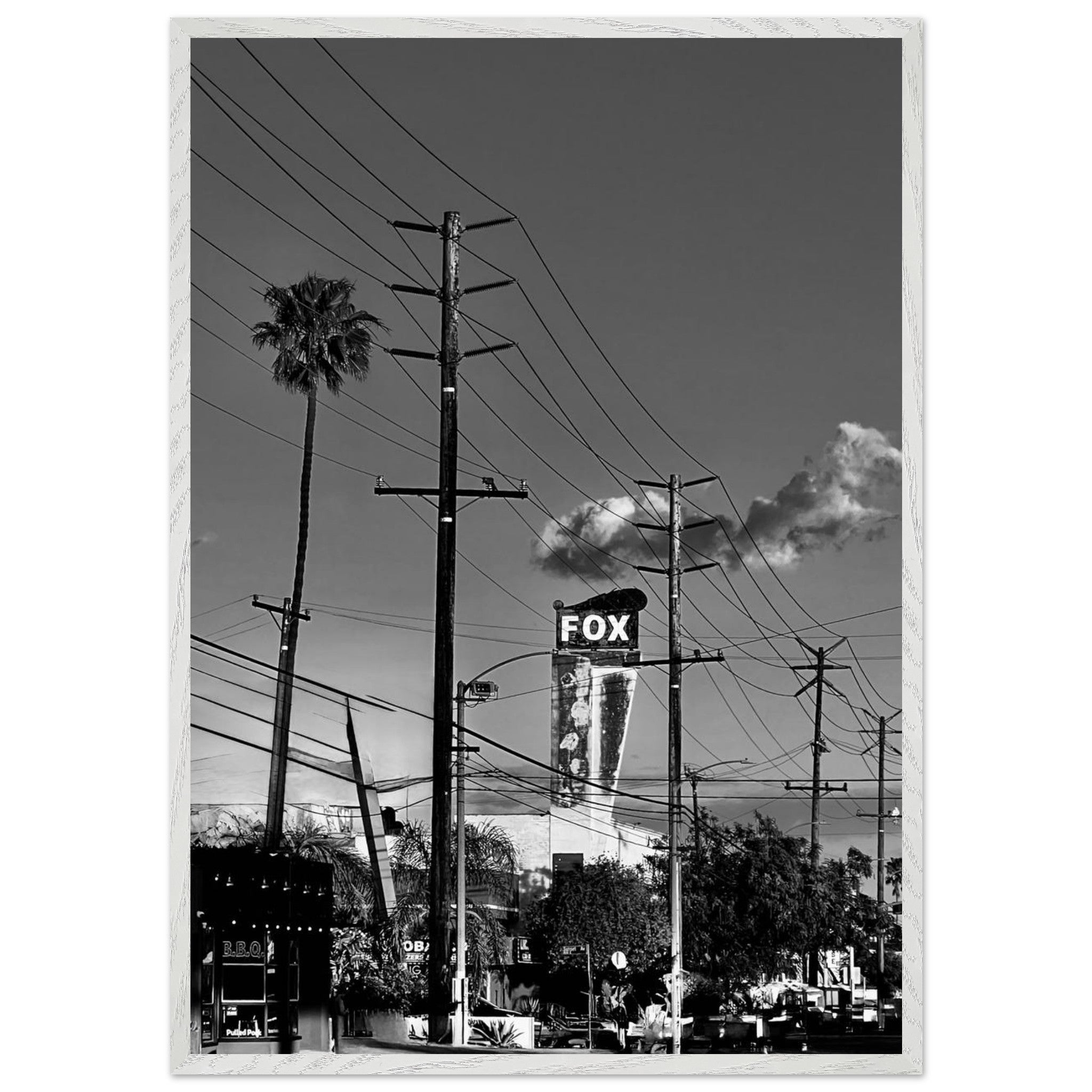 Premium wood-framed semi-glossy poster of iconic LA Westside Road wall art, black and white California print from Studio Edition series.