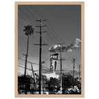 Black and white LA Westside Road poster framed in wood, semi-glossy finish, elegant wall art depicting iconic California scenery.