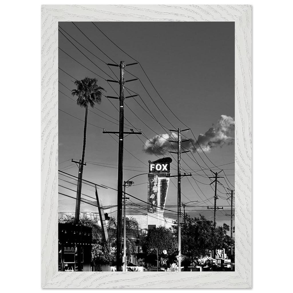 Premium black and white LA Westside Road poster framed with wood, semi-glossy finish, elegant wall art for California decor.