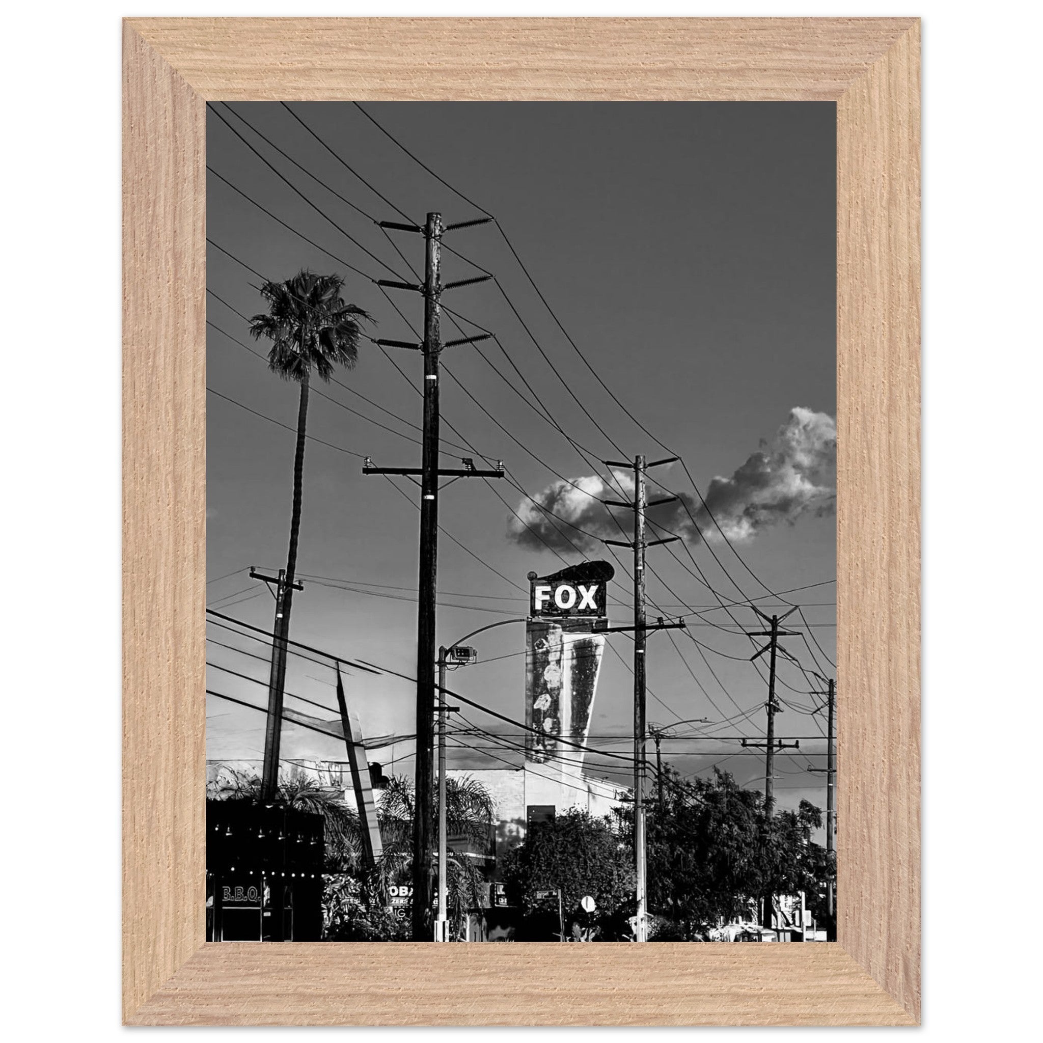 Premium wood-framed semi-glossy poster of iconic LA Westside Road wall art, black and white California poster print.