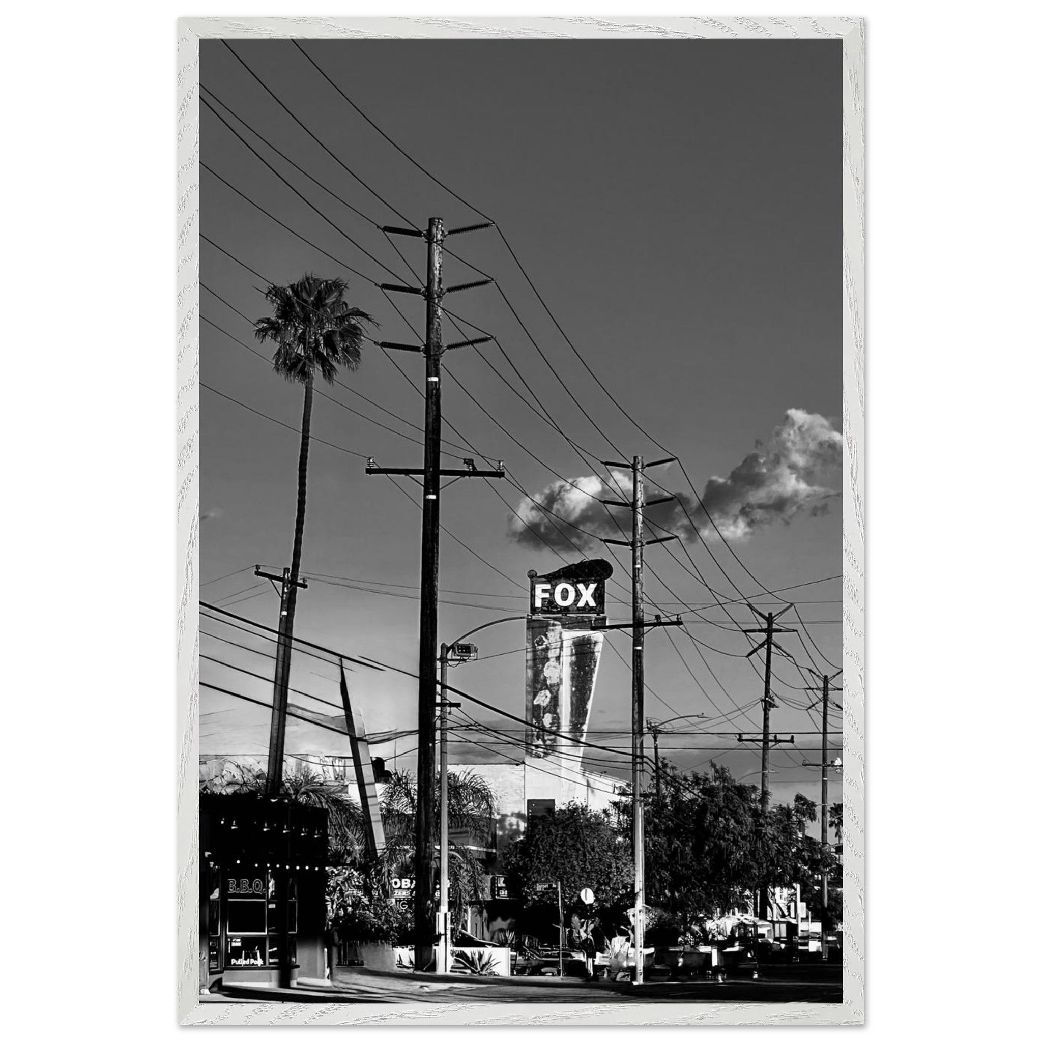 Black and white framed poster of LA Westside Road, semi-glossy finish, elegant wall art, studio edition California print.