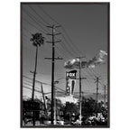 Wood-framed semi-glossy poster of LA Westside Road, elegant black and white California wall art print.