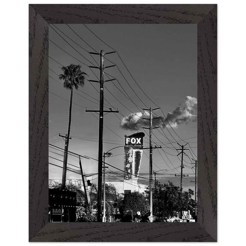 Premium wood-framed semi-glossy California poster of LA Westside Road, black and white studio edition wall art for home decor.