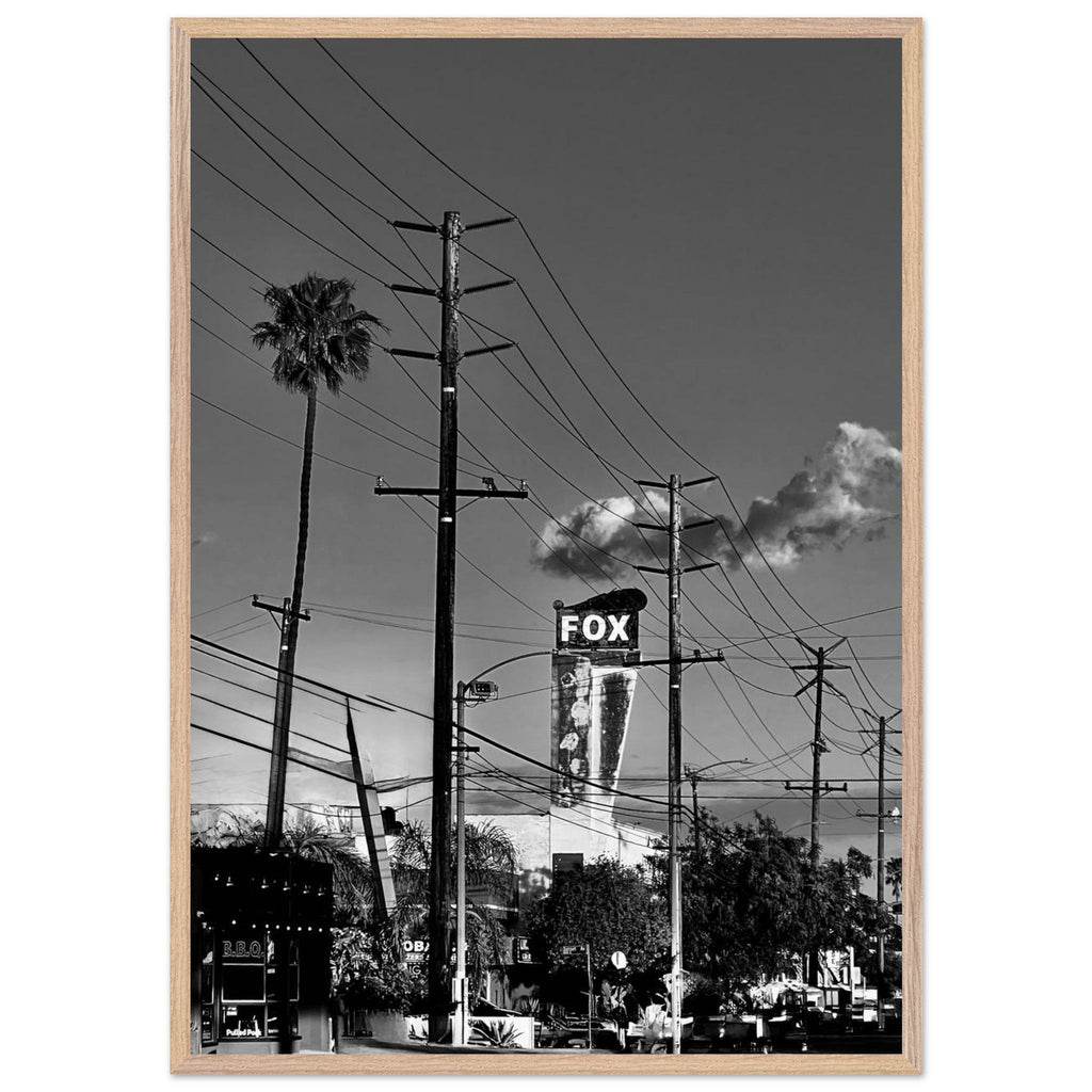 Premium wood-framed semi-glossy poster of iconic LA Westside Road wall art, black and white California print, studio edition.