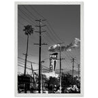 Premium wood-framed semi-glossy poster of iconic LA Westside Road, elegant black and white California wall art print.