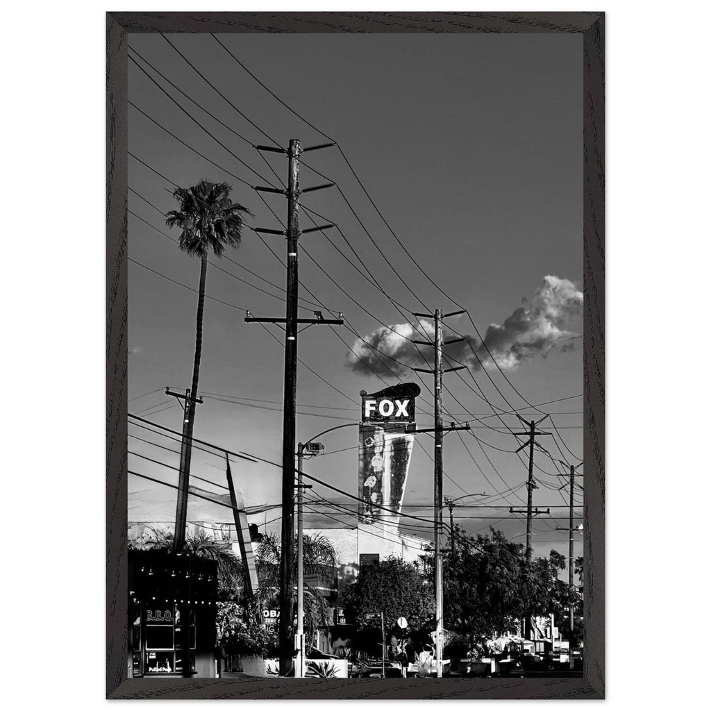 Premium wood-framed semi-glossy poster of iconic LA Westside Road, elegant black and white California wall art print.