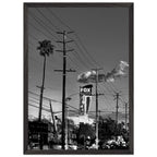 Premium wood-framed semi-glossy poster of iconic LA Westside Road, elegant black and white California wall art print.