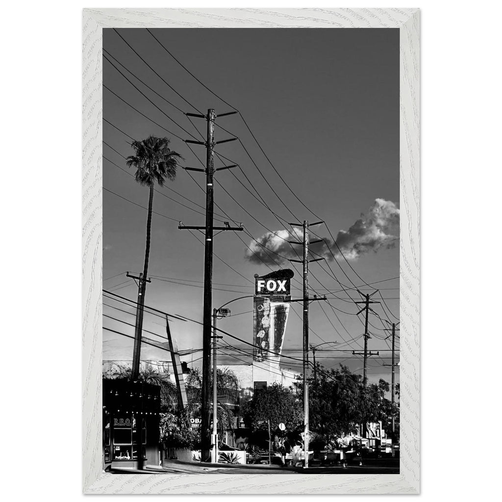 Black and white framed print of iconic LA Westside Road, semi-glossy poster art from the California Studio Edition Wall Art series.